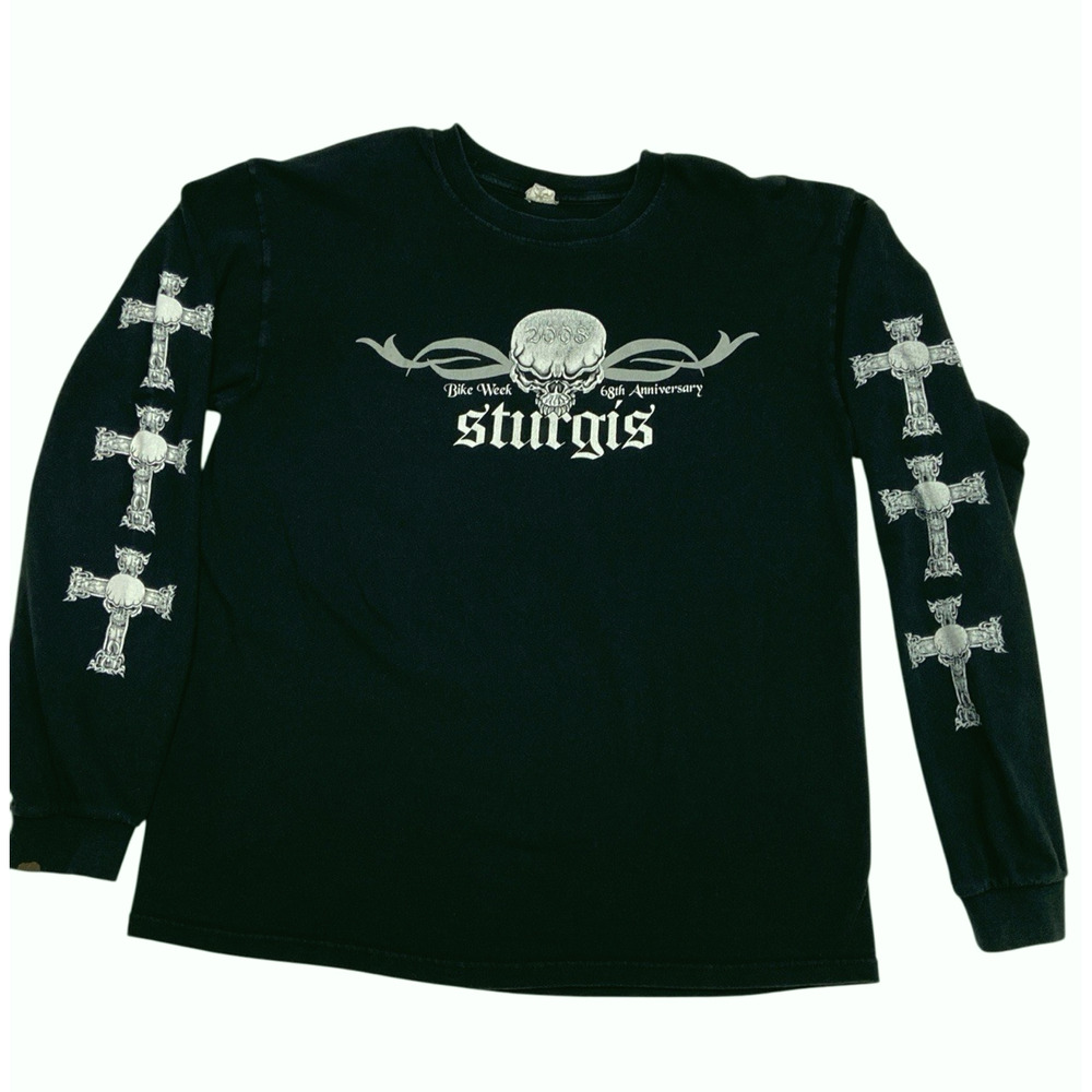 Anvil Sturgis 2008 Long Sleeve Shirt Skull Cross Motorcycle Large Biker